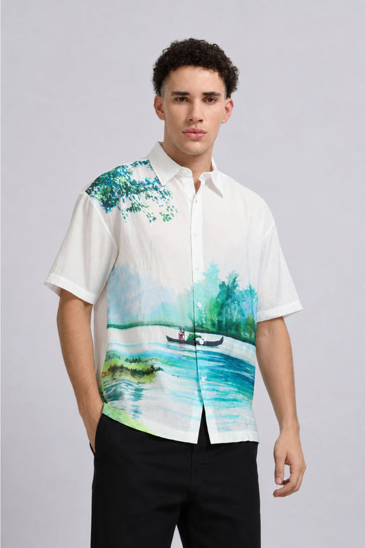 "Floating Along The Backwaters" Oversized Print Shirt