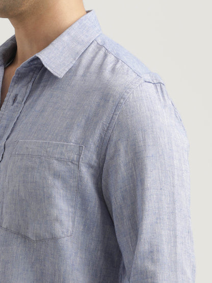 Linen-Cotton Blend Shirt Blue