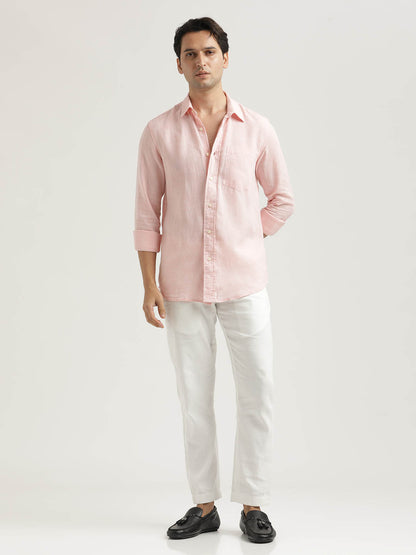 Linen-Cotton Blend Shirt Pink
