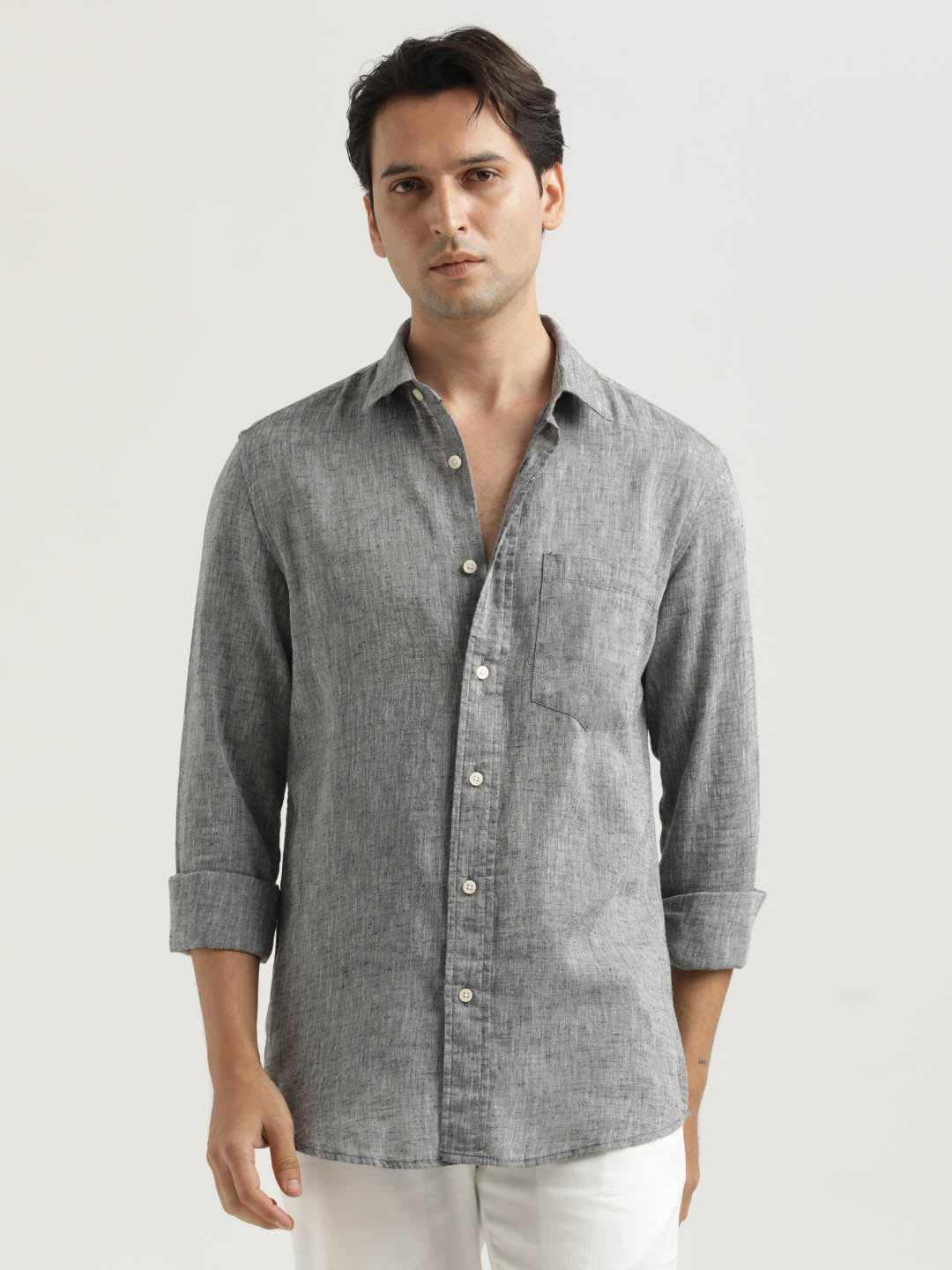 Linen-Cotton Blend Shirt Black