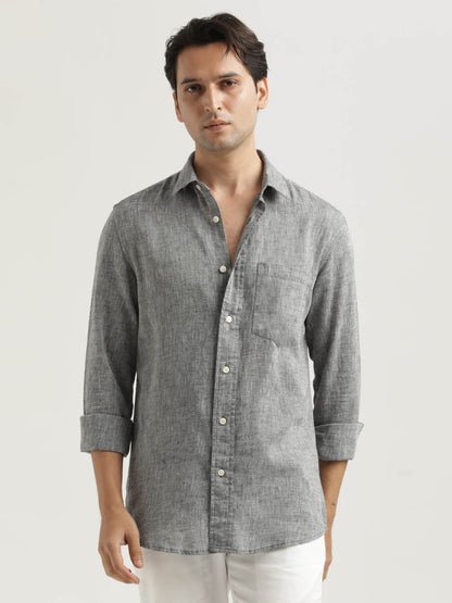 Linen-Cotton Blend Shirt Black