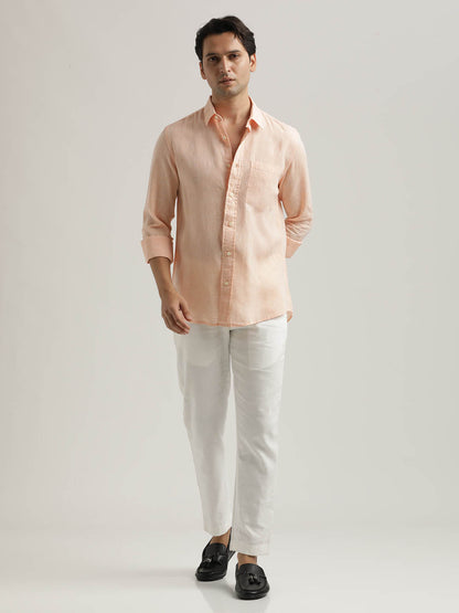 Linen-Cotton Blend Shirt Orange