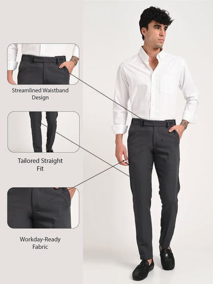 Textured Polyester Trousers Dk Grey