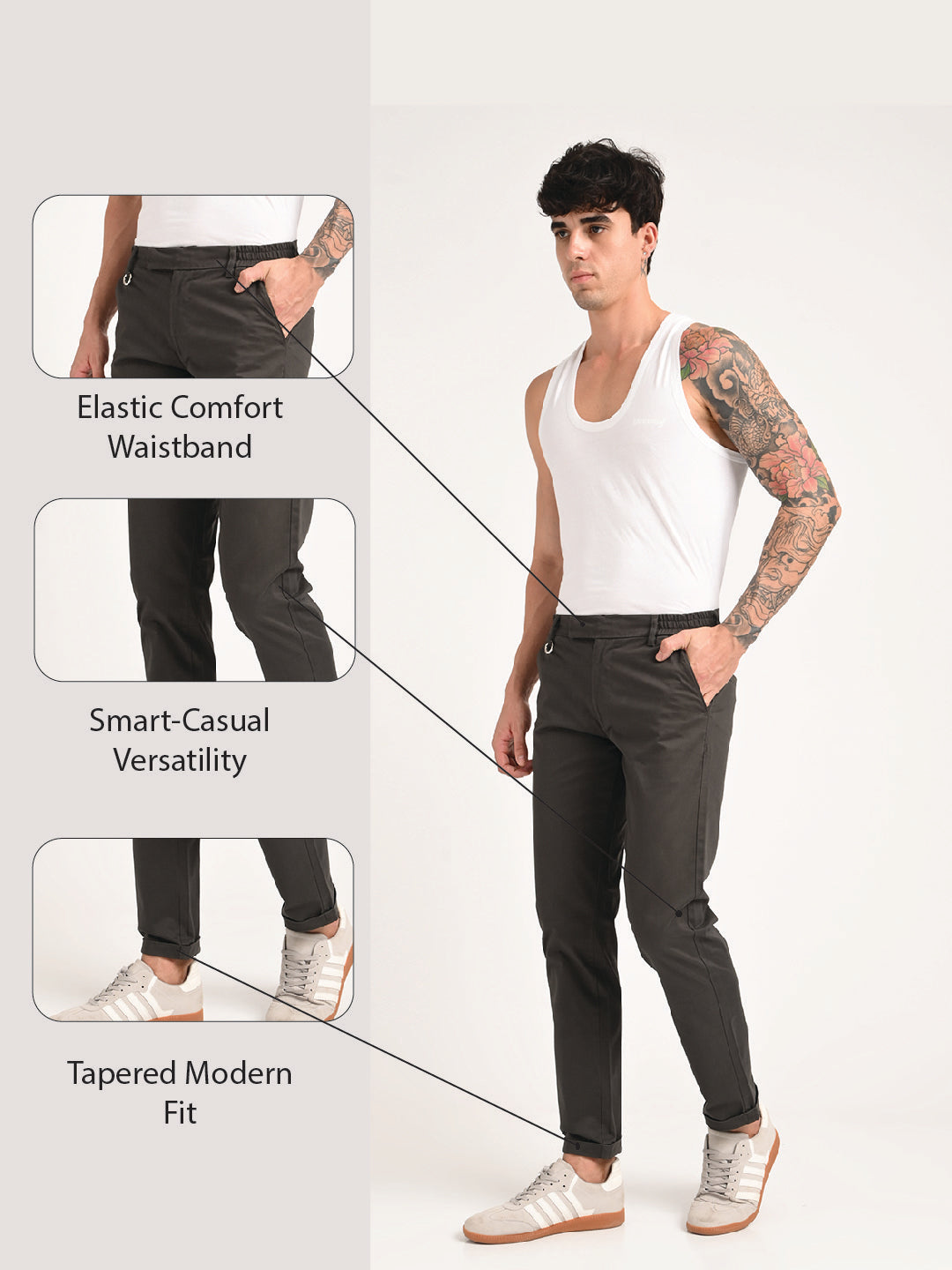 Stretch Trousers with Utility Pockets Khaki