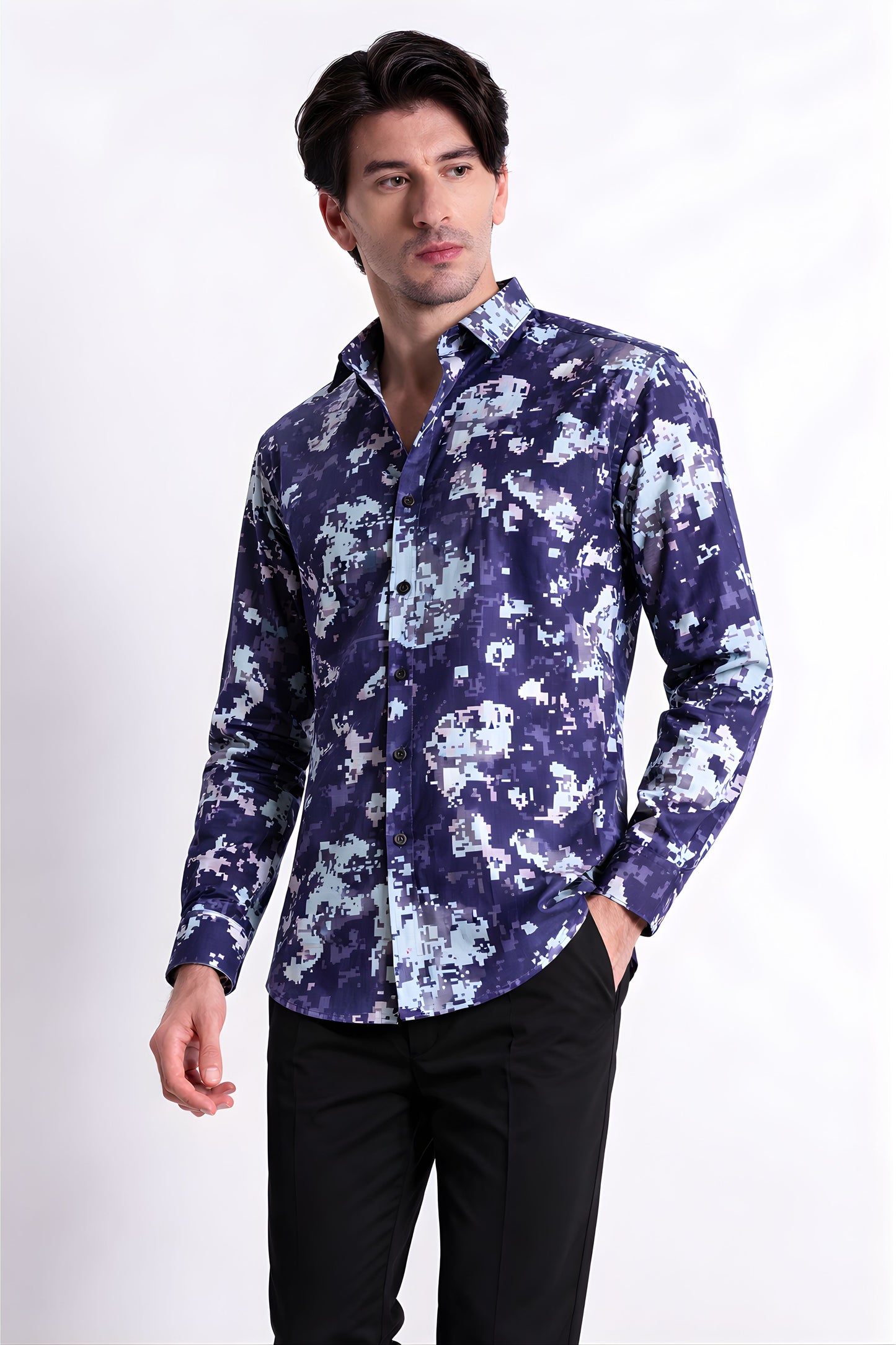 Floral Digital Print Shirt Dk Blue