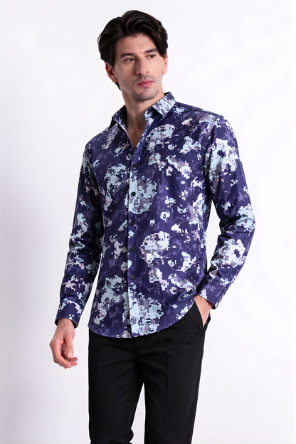 Floral Digital Print Shirt Dk Blue