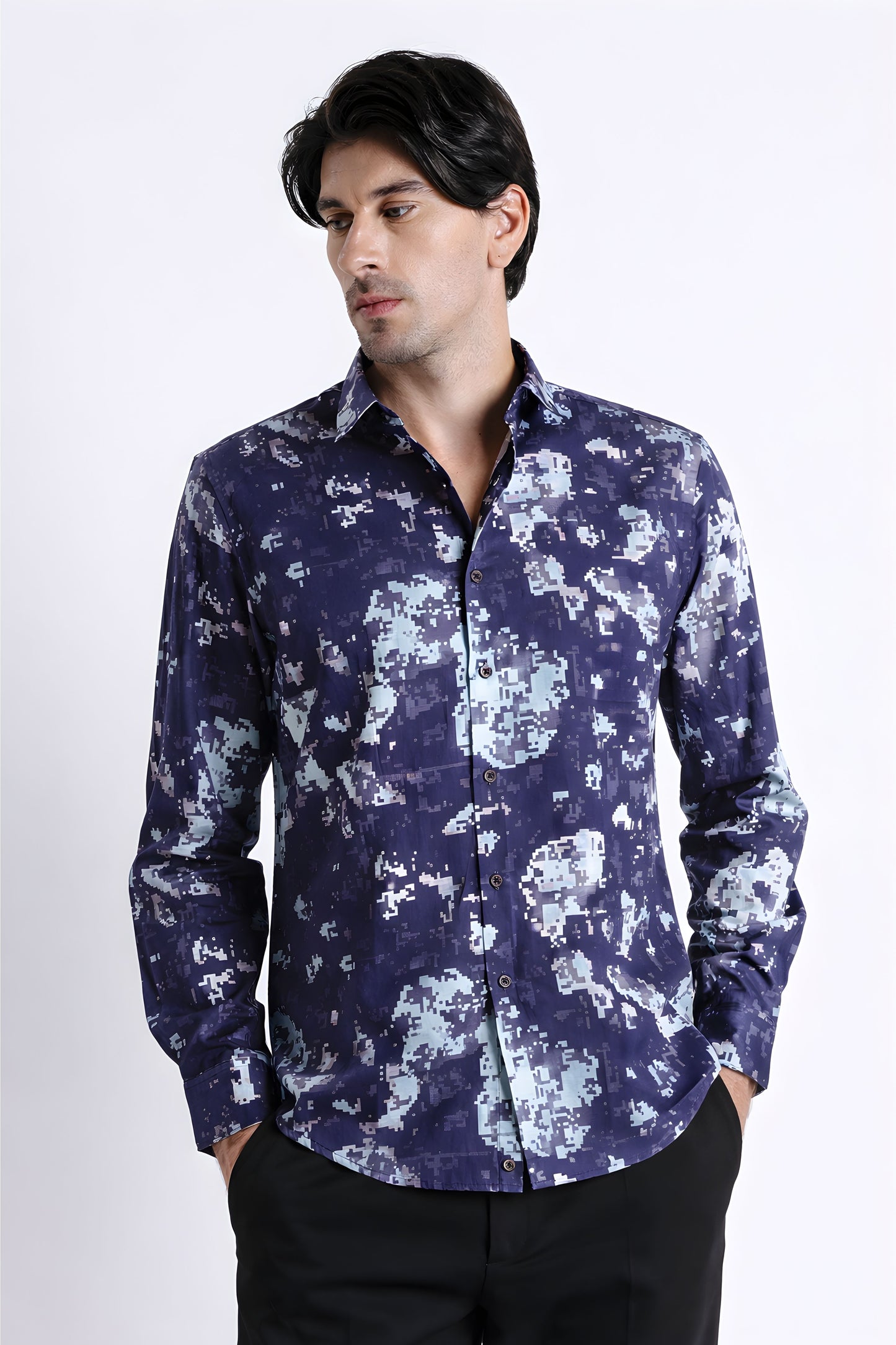 Floral Digital Print Shirt Dk Blue