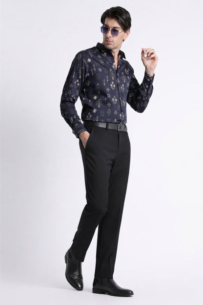 Floral Digital Print Shirt Navy Green