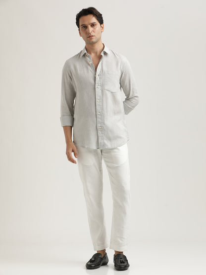 Linen-Cotton Blend Shirt Lt Grey