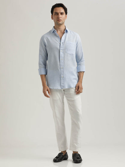 Linen-Cotton Blend Shirt Lt Blue