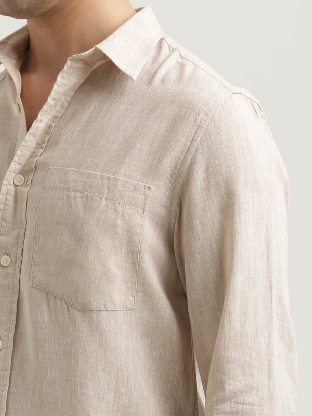 Linen-Cotton Blend Shirt Cream