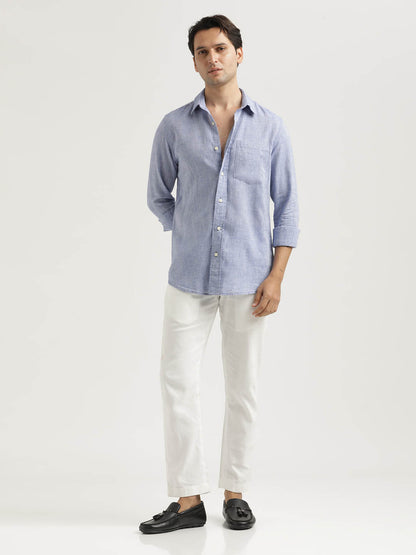 Linen-Cotton Blend Shirt Blue