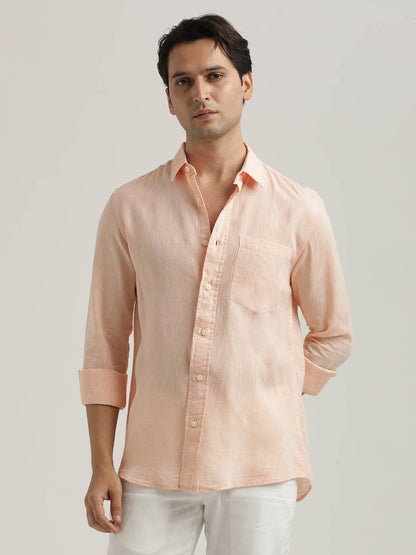 Linen-Cotton Blend Shirt Orange