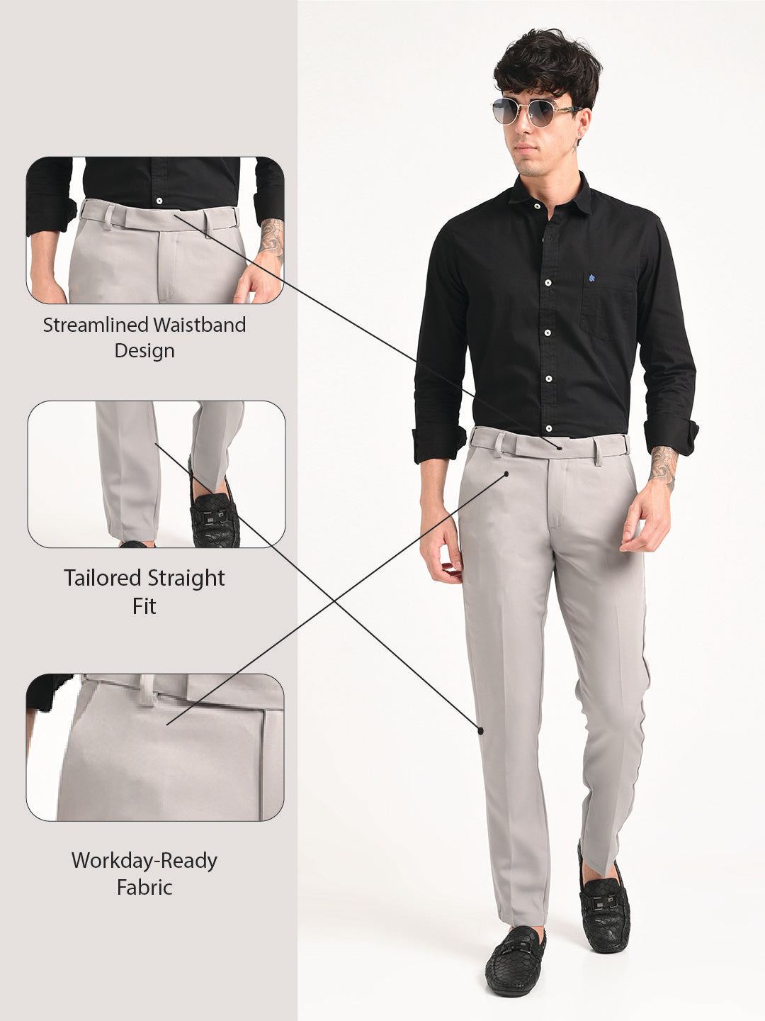 Textured Polyester Trousers Grey