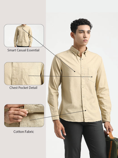Oxford Cotton Shirt with Button-Down Collar Beige