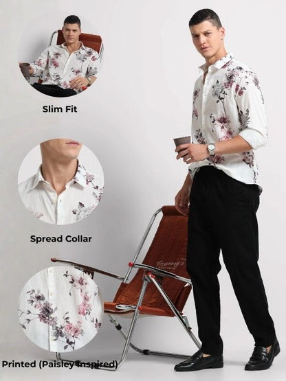 Cotton Linen Digital Printed Shirt White Wine