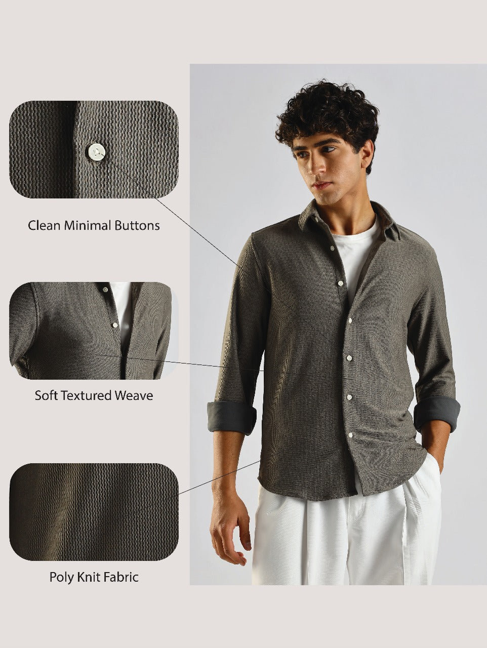 Textured Poly Knit Shirt Olive
