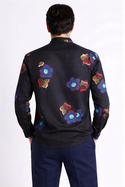 Floral Digital Print Shirt Black Red