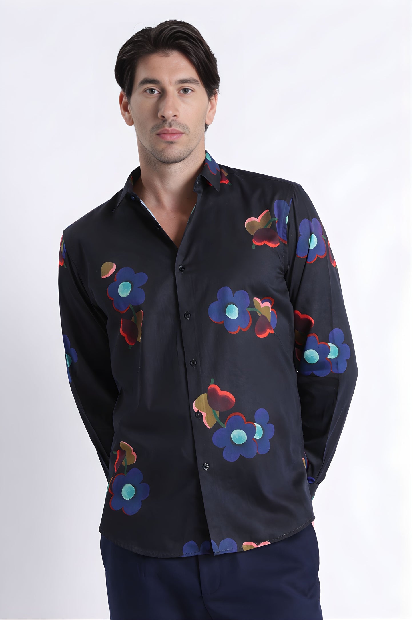 Floral Digital Print Shirt Black Red