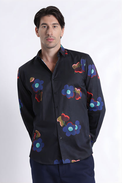 Floral Digital Print Shirt Black Red