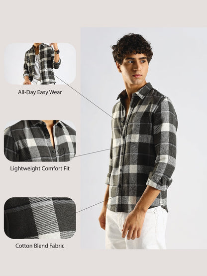 Cotton Blend Checked Shirt Green