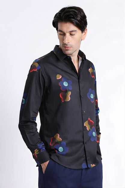 Floral Digital Print Shirt Black Red