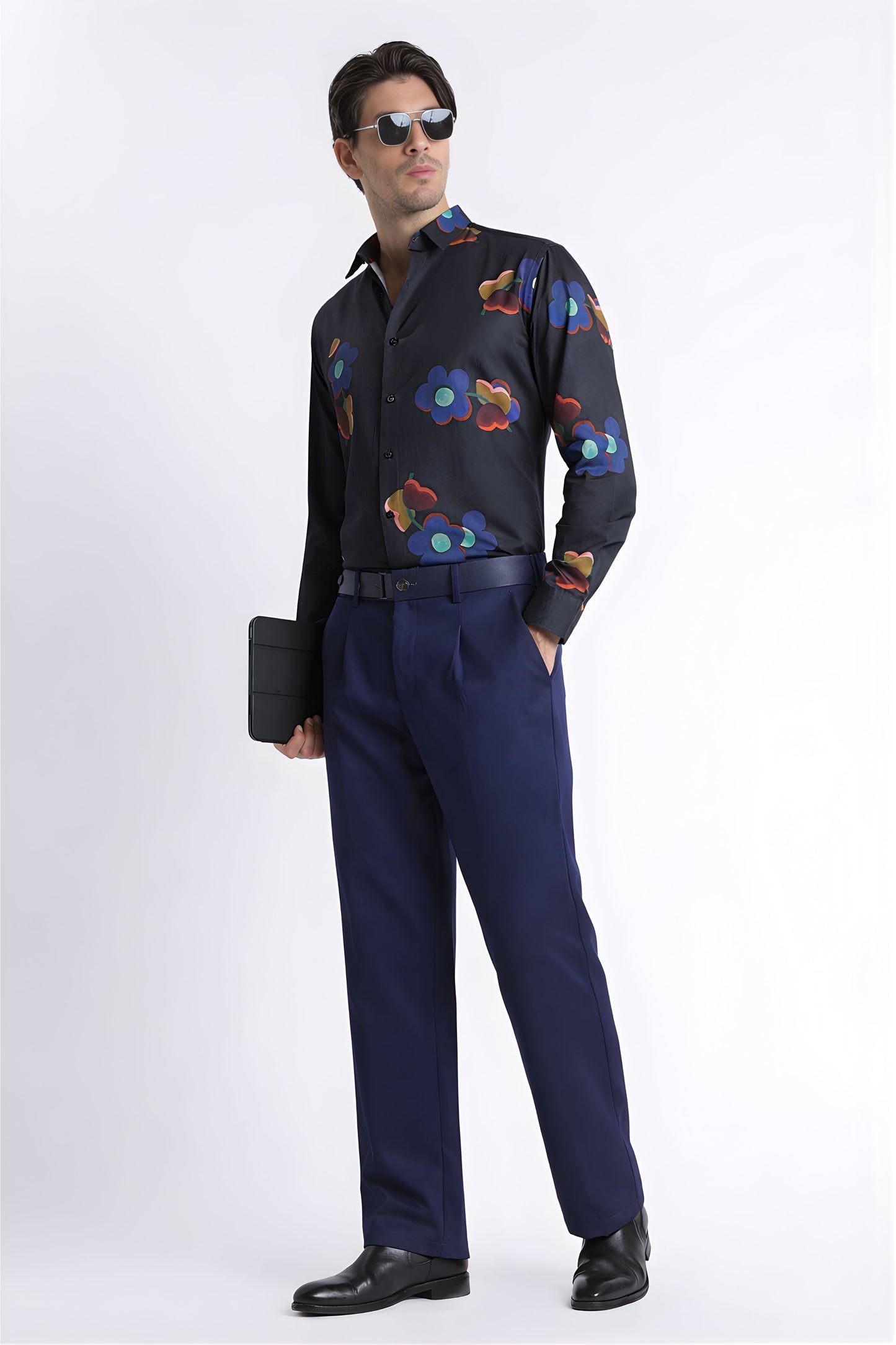 Floral Digital Print Shirt Black Red