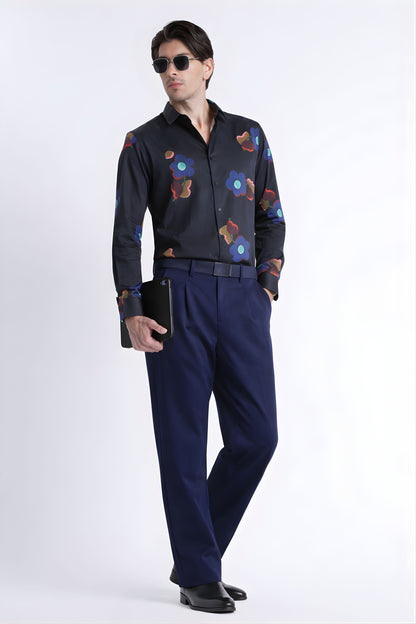 Floral Digital Print Shirt Black Red