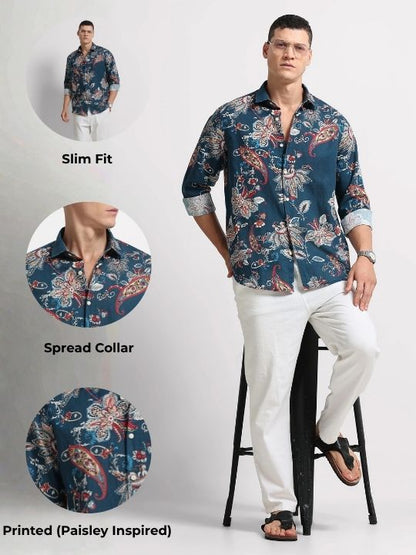 Cotton Linen Digital Printed Shirt Rama Blue