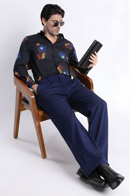 Floral Digital Print Shirt Black Red