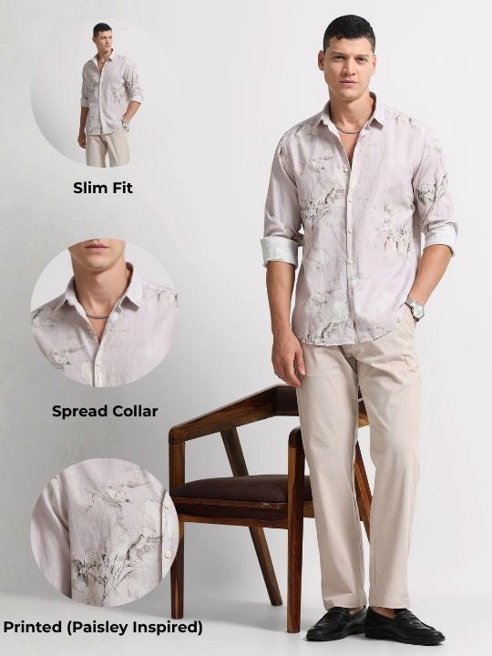 Cotton Linen Digital Printed Shirt Lt Pink