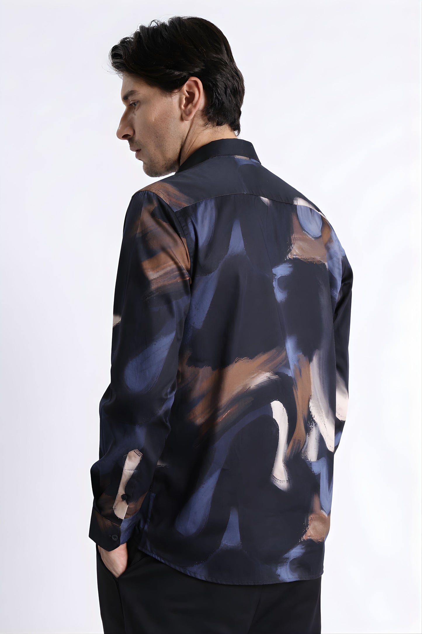 Floral Digital Print Shirt Navy Brown