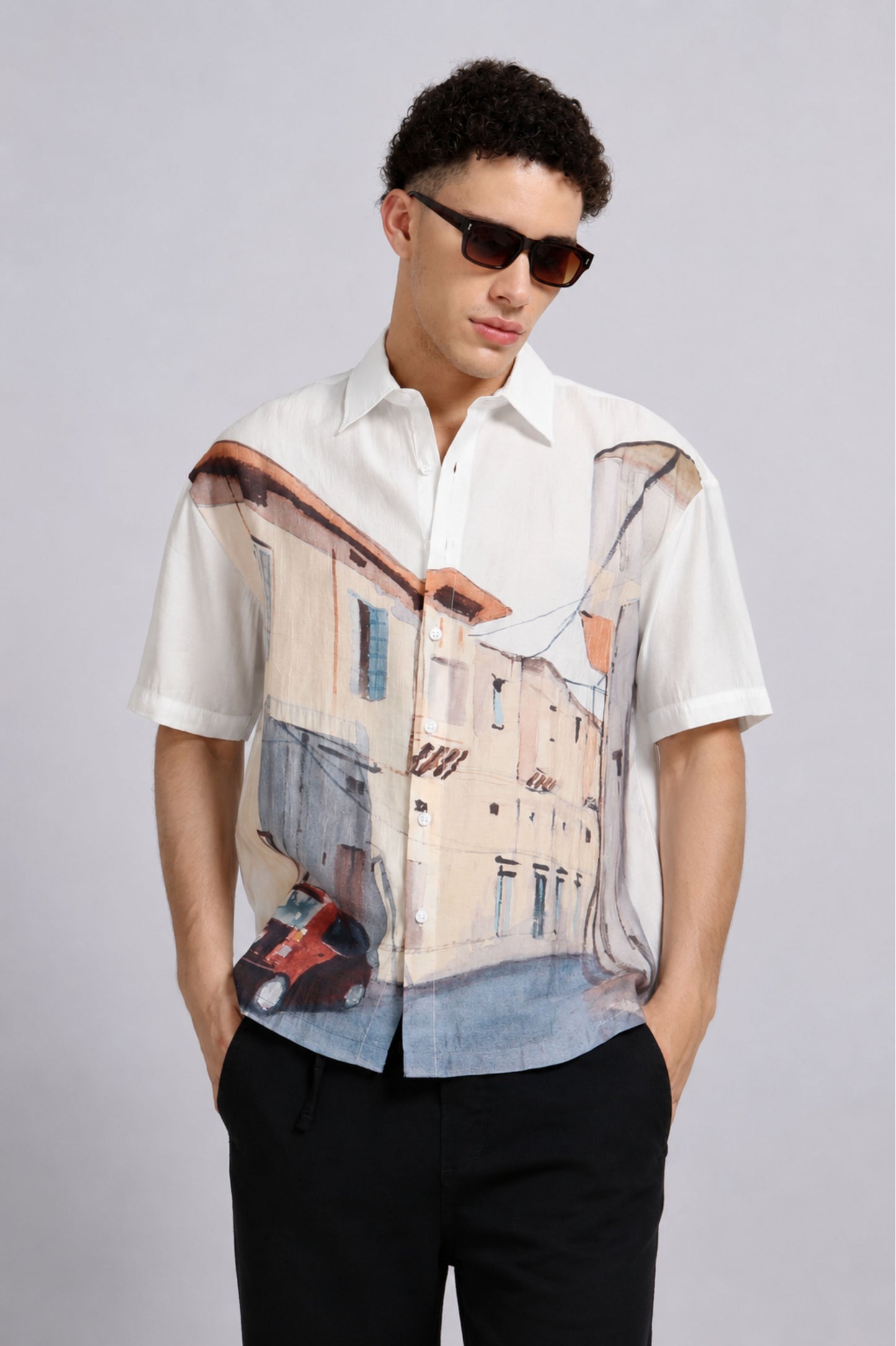 "Red Car" Oversized Print Shirt