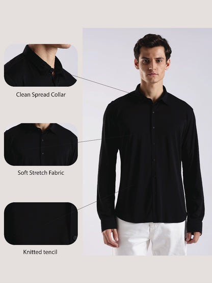 Knitted Tencel Stichless Finish Shirt Black