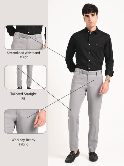 Textured Polyester Trousers Half Grey