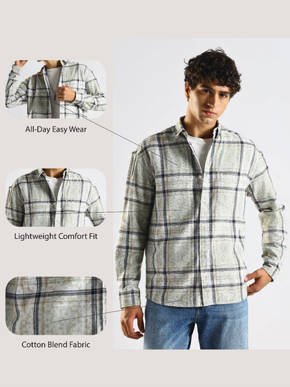 Cotton Blend Checked Shirt Lt Green