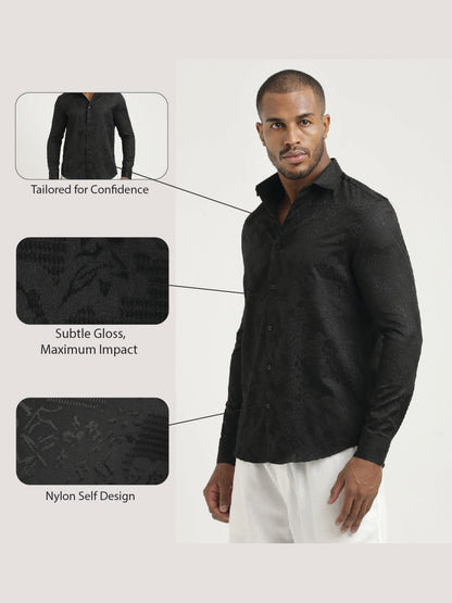 Nylon Self-Design Shirt Black