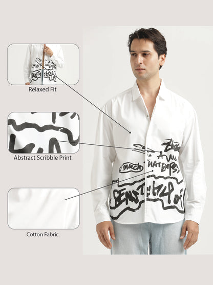 Oversized Cotton Shirt – Scribble Statement White