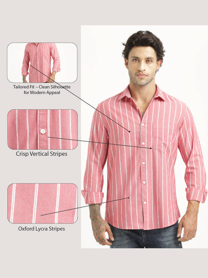Striped Oxford Lycra Shirt Red