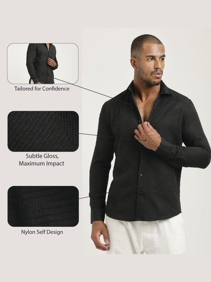 Nylon Self-Design Shirt Black