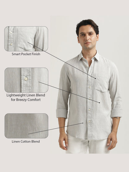 Linen-Cotton Blend Shirt Lt Grey