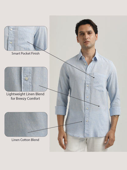 Linen-Cotton Blend Shirt Lt Blue
