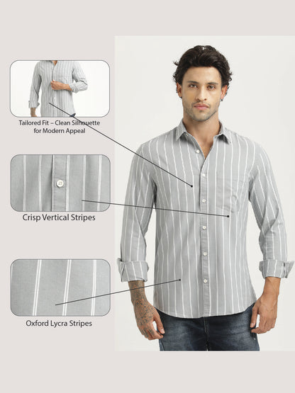 Striped Oxford Lycra Shirt Grey