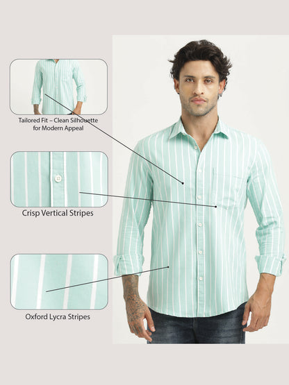 Striped Oxford Lycra Shirt Lt Green
