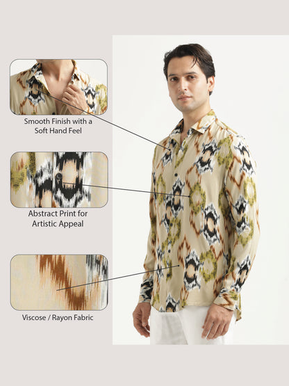 Printed Viscose Shirt Beige