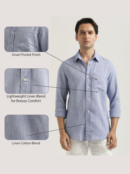 Linen-Cotton Blend Shirt Blue
