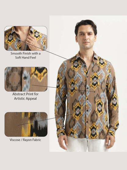 Printed Viscose Shirt Brown