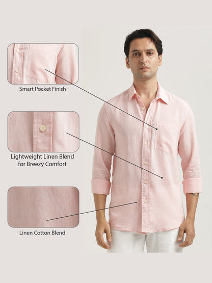 Linen-Cotton Blend Shirt Pink
