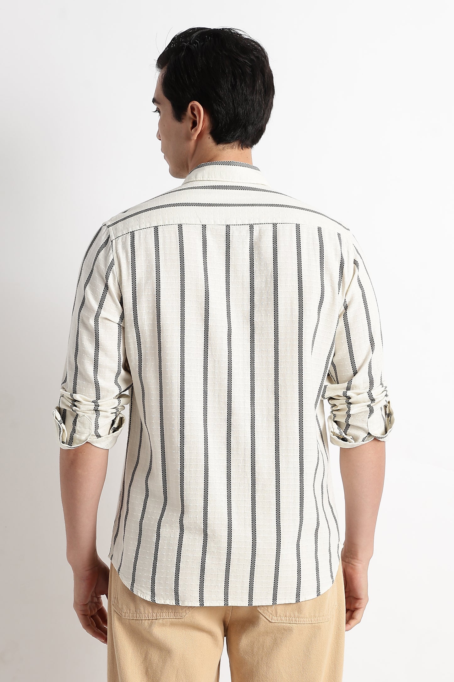 Vertical Stripe Textured Shirt Off White
