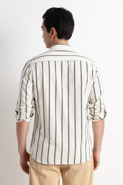 Vertical Stripe Textured Shirt Off White